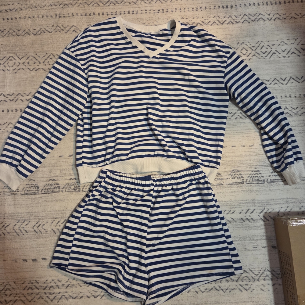 Striped Blue & White Pajama Set 2 Pc. Sleepwear NEW never Worn No Tag Washed